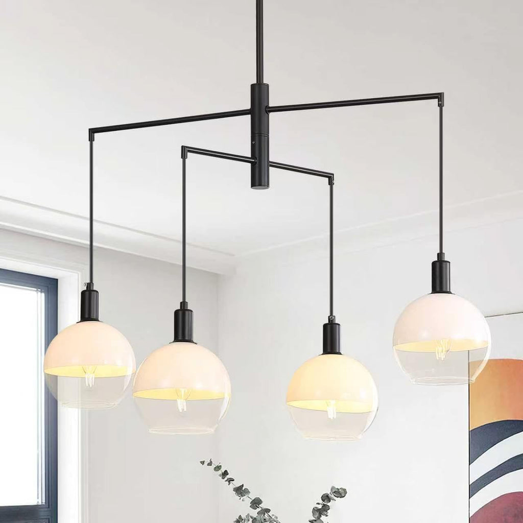 GlowHub Modern Black Chandelier with Milk White Glass Globe Shades 30' 4-Light Pendant Light Mid-Century Sputnik Chandelier Cluster Hanging Light Fixture for Dining Room Entryway Kitchen