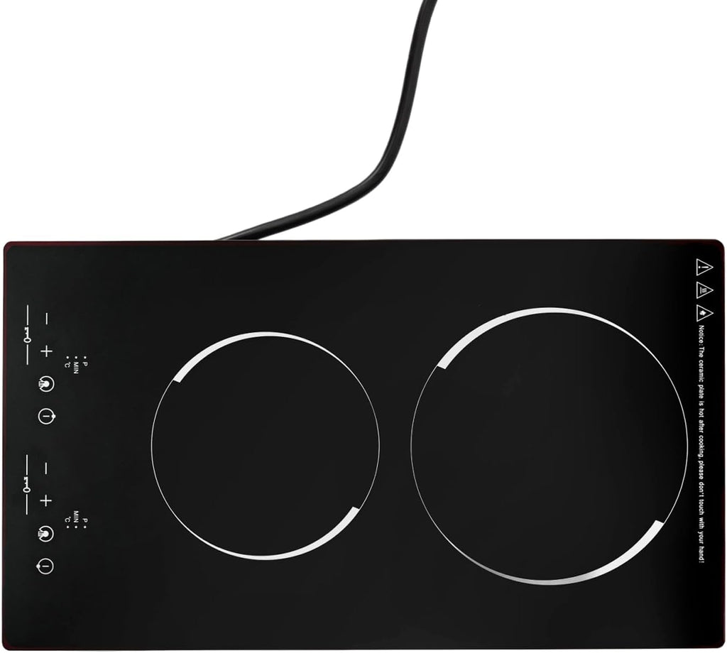 1500W Electric Cooktop, Electric Stove Top with LED display, 110V Intelligent Control Built-in Cooktop, 9 Heating Level, Kid Safety Lock, Sensor Touch Control for Kitchens (2 Burners)