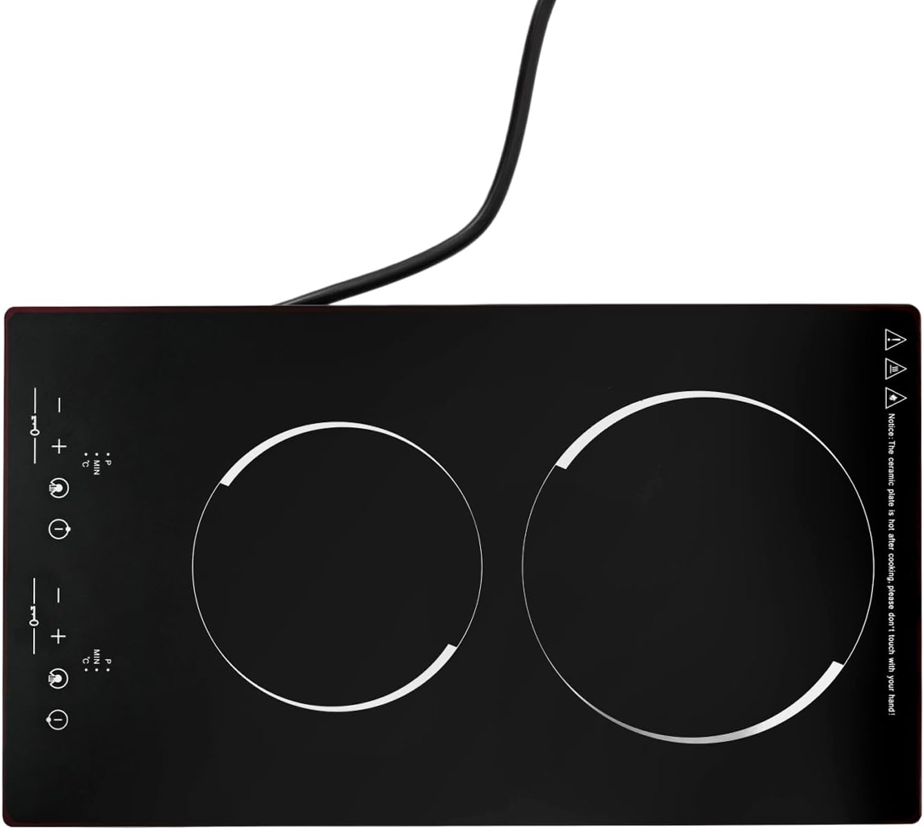 1500W Electric Cooktop, Electric Stove Top with LED display, 110V Intelligent Control Built-in Cooktop, 9 Heating Level, Kid Safety Lock, Sensor Touch Control for Kitchens (2 Burners)