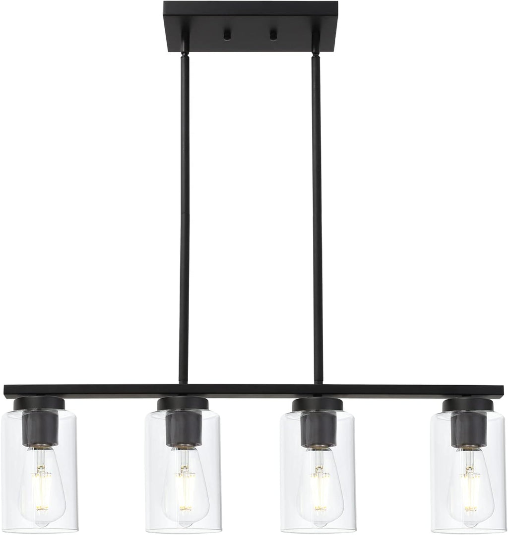 TODOLUZ Black Pendant Light Fixtures with Clear Glass Shades, 4-Lights Linar Kitchen Island Light for Farmhouse Dining Room Kitchen Pool Table