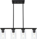 TODOLUZ Black Pendant Light Fixtures with Clear Glass Shades, 4-Lights Linar Kitchen Island Light for Farmhouse Dining Room Kitchen Pool Table