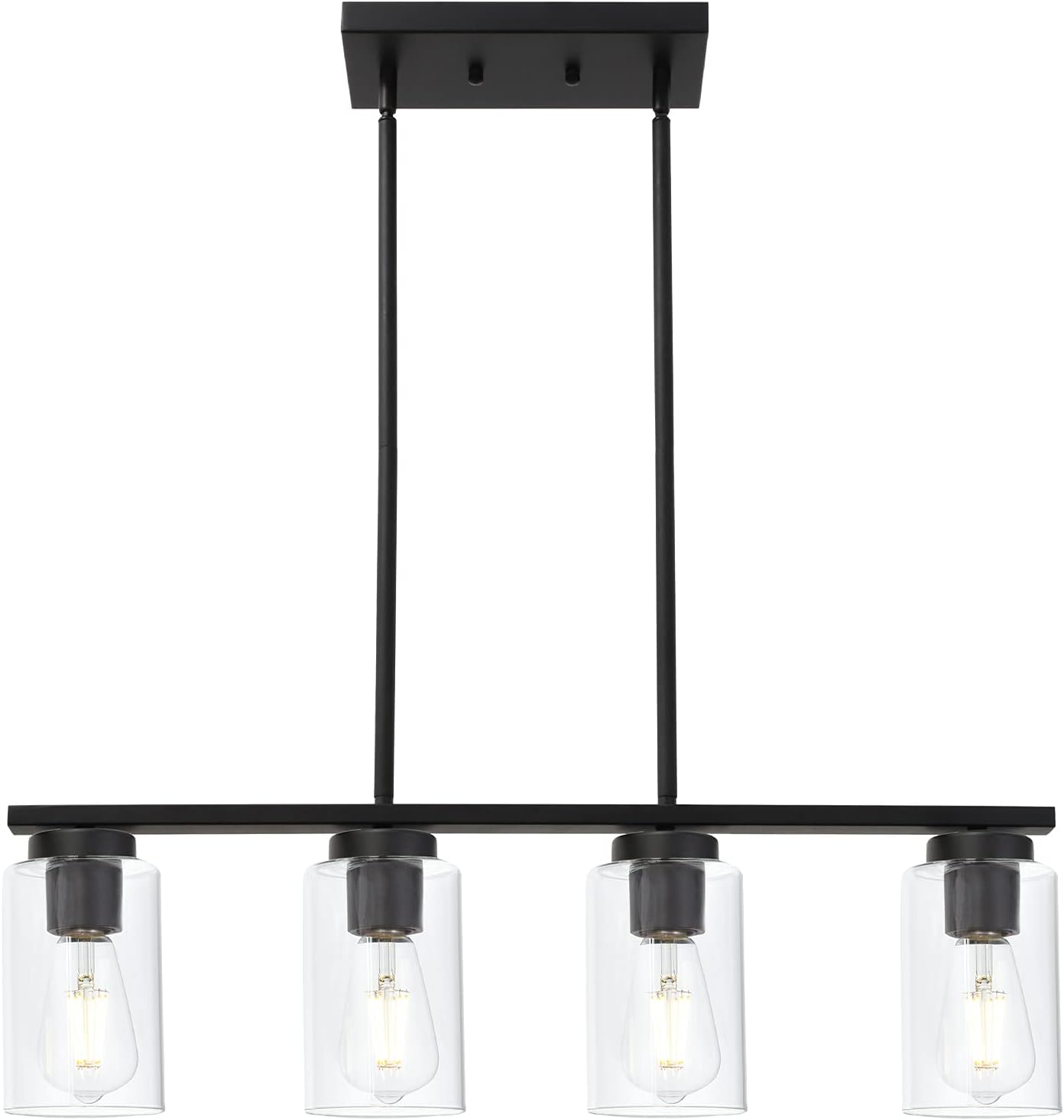 TODOLUZ Black Pendant Light Fixtures with Clear Glass Shades, 4-Lights Linar Kitchen Island Light for Farmhouse Dining Room Kitchen Pool Table