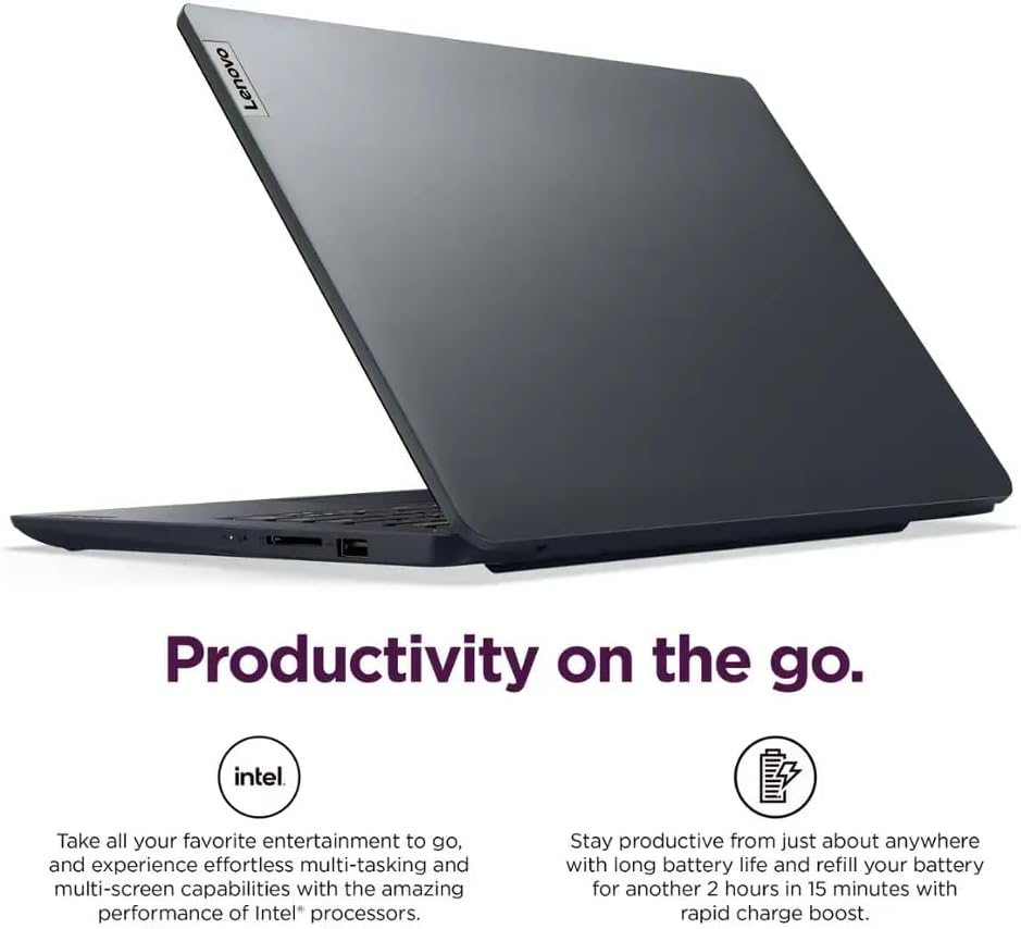 Lenovo IdeaPad 14' Laptop Computer, 4GB RAM 128GB eMMC, Intel Celeron N4020, 1-Year Microsoft Office 365, Windows 11 S, SageNova Earphones, Abyss Blue