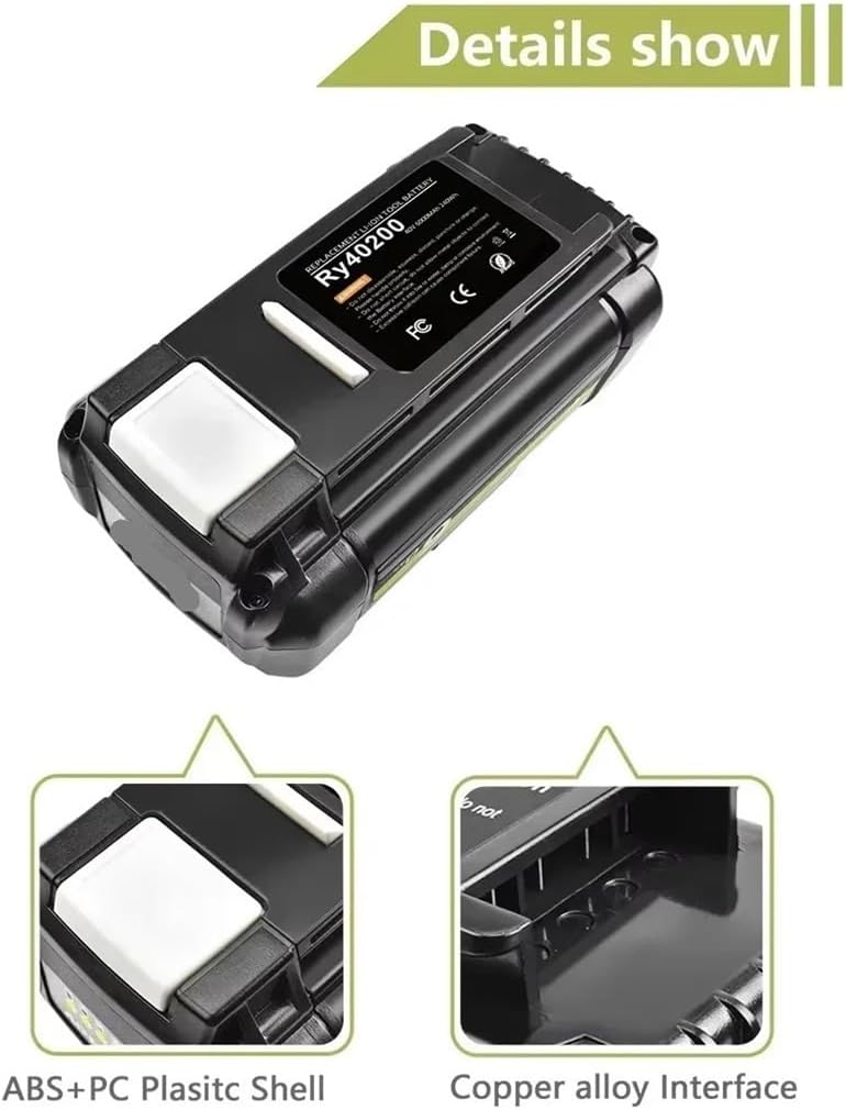6.0Ah 40V Compatible For Ryobi RY40502 RY40200 40V OP4050 OP4026 OP40401Li-Ion Rechargeable Battery，(6000mAh)