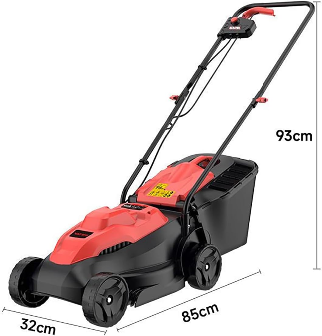 Hand Push Electric Lawn Mower, Plug-in Household Garden Lawn Mower, 6-Speed Adjustable, 30L-50L Large Capacity Grass Collection Box,1400w,20 Meter line