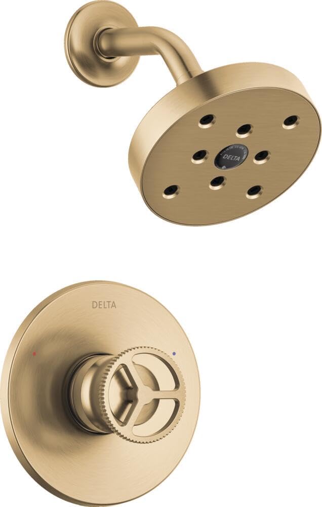 Delta Faucet Trinsic 14 Series Gold Shower Faucet with H2Okinetic Shower Head, Shower Faucet Set, Shower Trim Kit, Brushed Gold Shower Fixtures, Champagne Bronze T14258-CZ (Valve Not Included)
