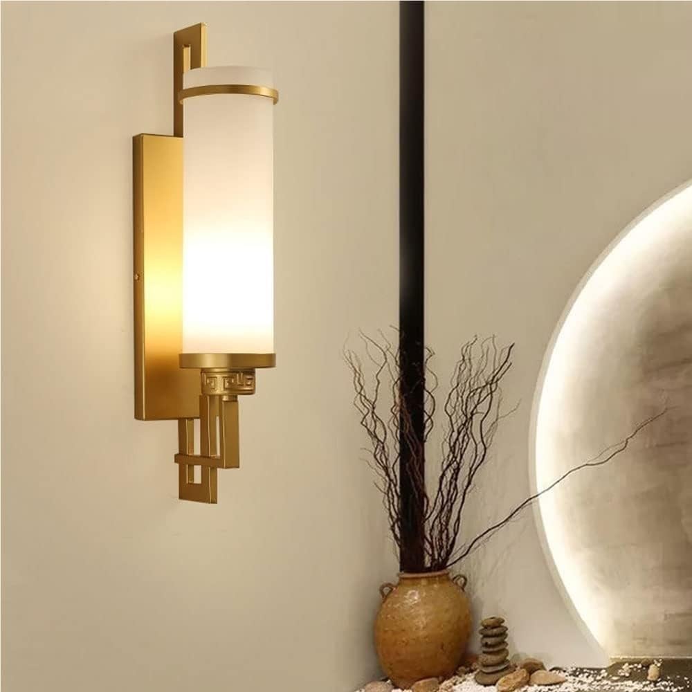 Living Room Dining Room Decorative Wall Sconce Modern Minimalist Glass Wrought Iron Wall Lamp Creative Household Lighting Fixtures Bedroom Bedside Night Wall Light(Gold)