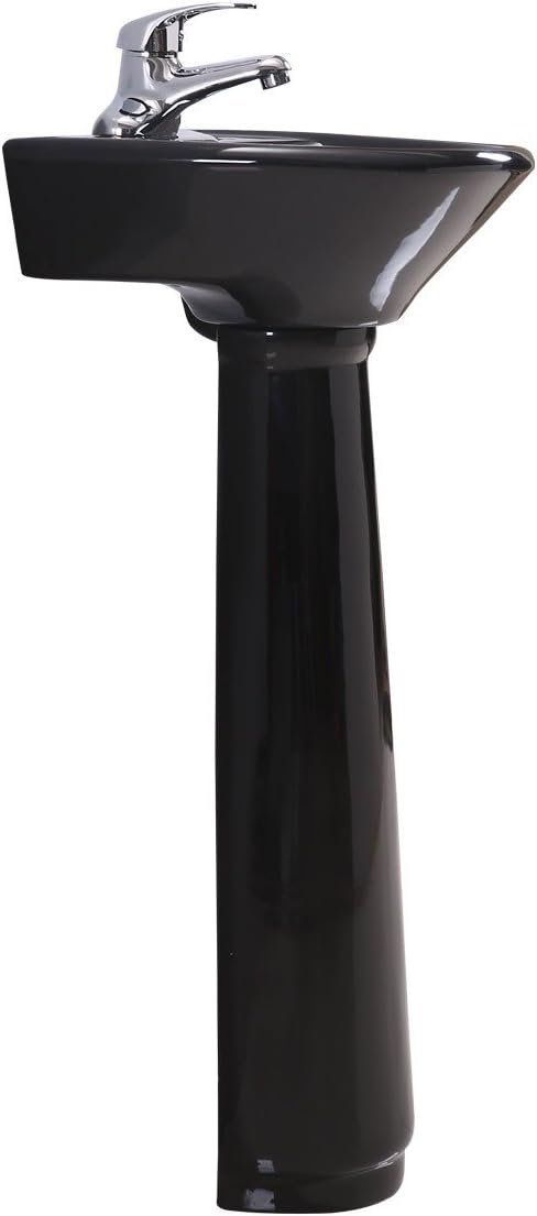 Renovators Supply Manufacturing Ondine 16' W x 34' H x 14.5' Proj. Glossy Black Pedestal Sink, Vitreous China, with Overflow and 4 in. Centerset Faucet Holes