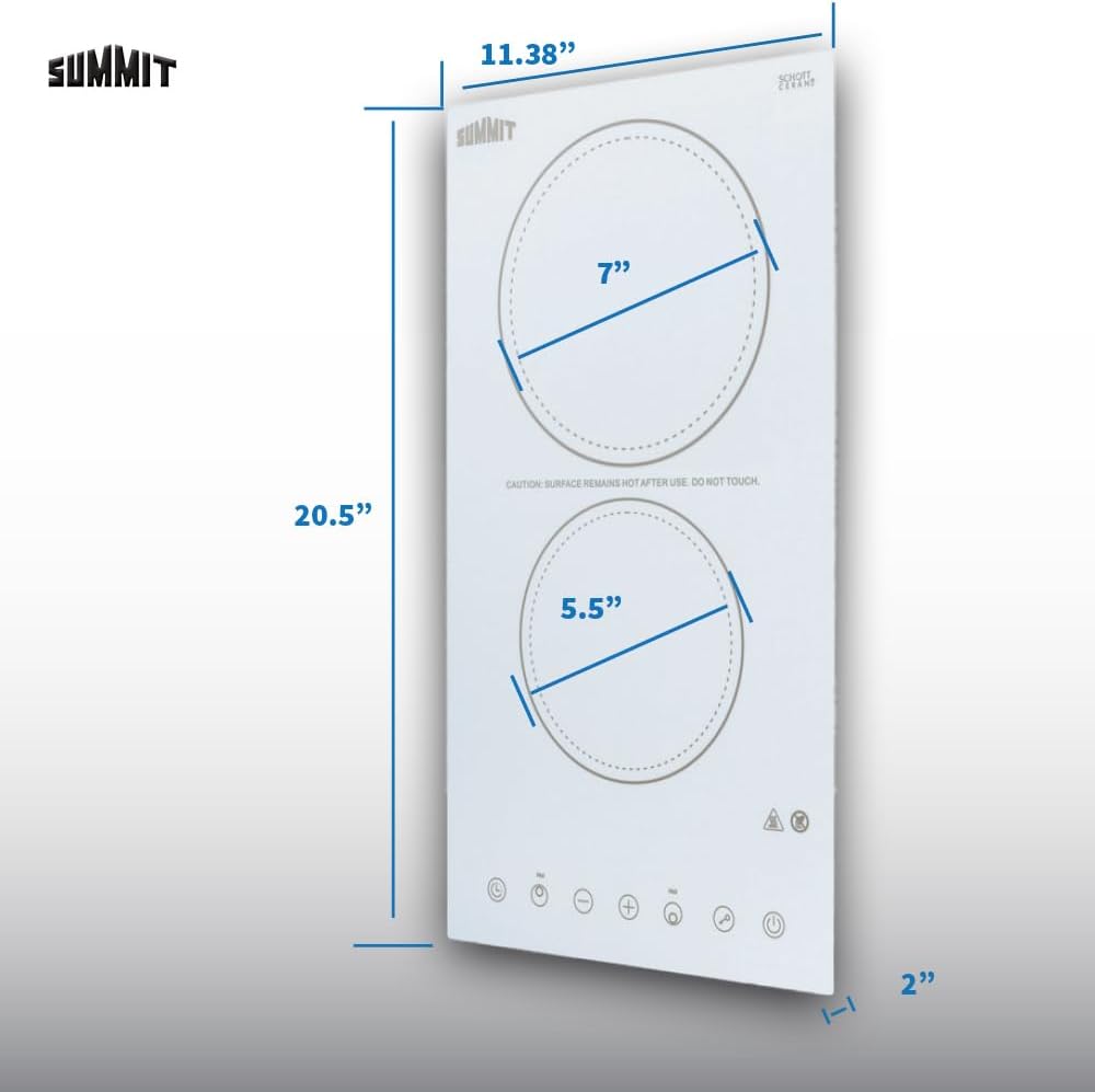 Summit 12' 2 Burner Electric Cooktop. 230 Volt Radiant Cooktop, ADA Compliant, White- CR2B23T4W