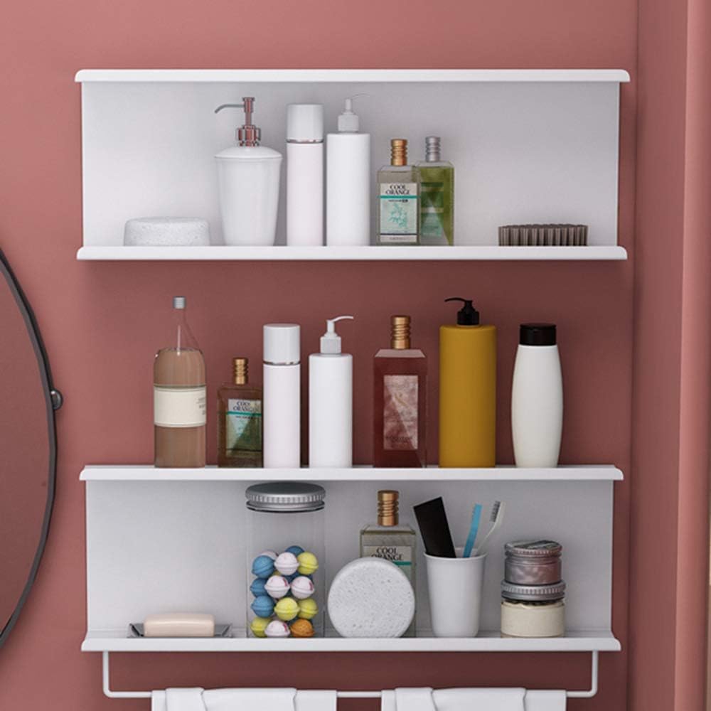 Black/White/Gold Wrought Iron Shelf Household Bathroom Wall Moisture-Proof Shelf, Towel Storage Rack, Article Storage Cabinet (White 60×15cm)