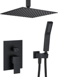 Shower System 12 Inches Rain Shower Combo Set Black Ceiling Mount Shower Faucet Bathroom Faucets with Rainfall Shower Head and Hand Shower