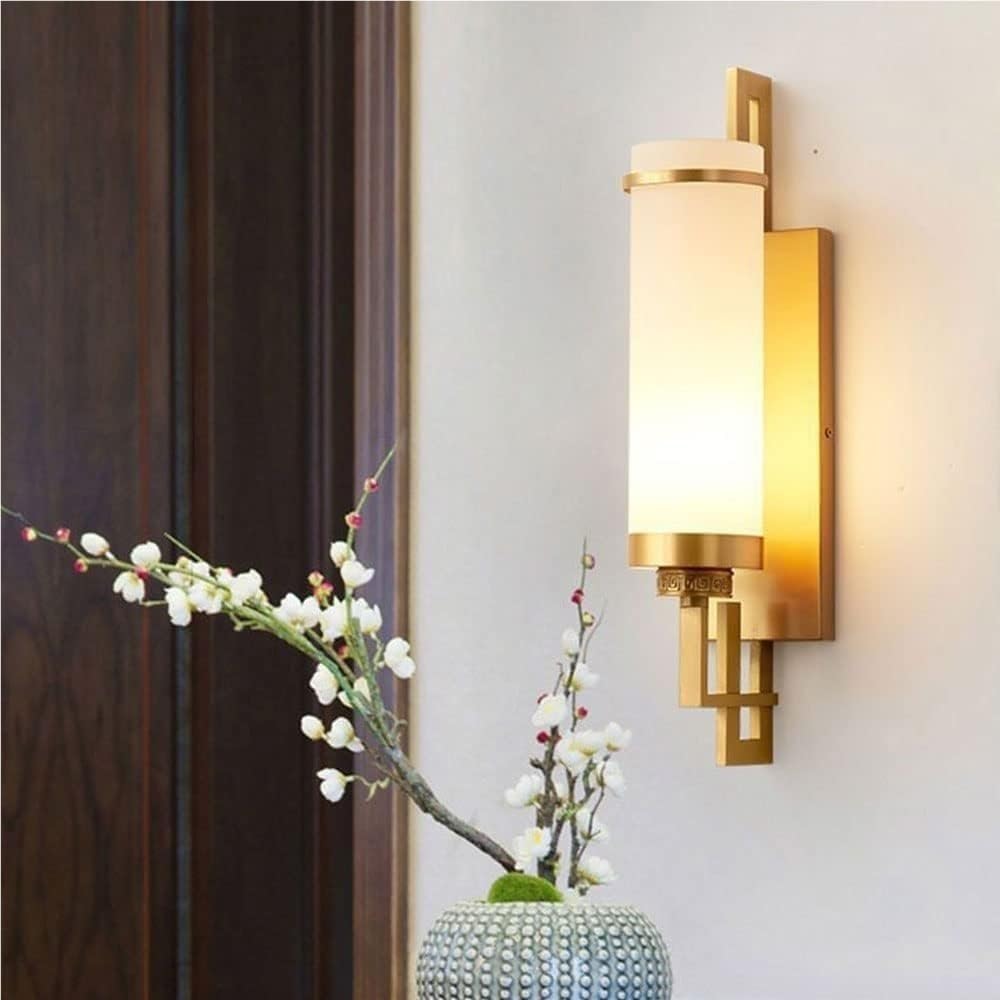 Living Room Dining Room Decorative Wall Sconce Modern Minimalist Glass Wrought Iron Wall Lamp Creative Household Lighting Fixtures Bedroom Bedside Night Wall Light(Gold)