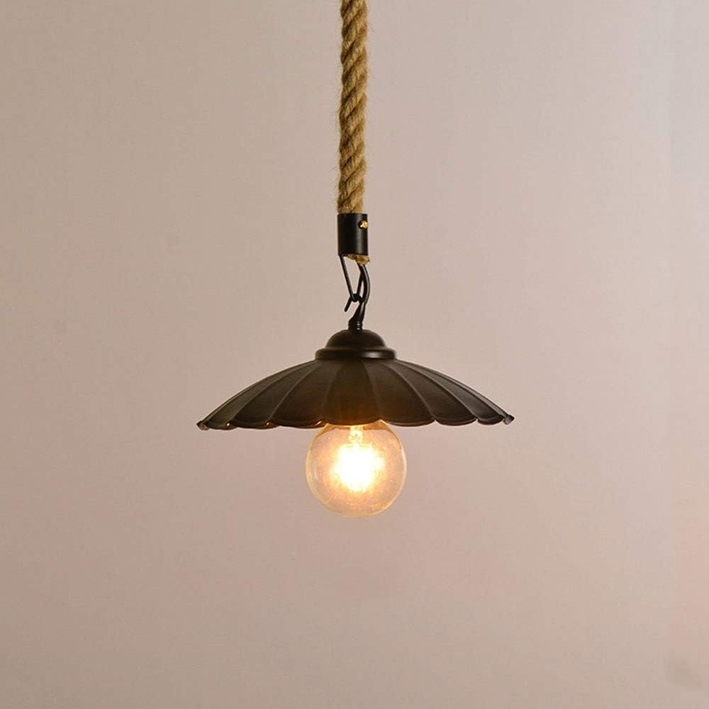 Wall Lights, 2 Pack Pendant Light, Barn Ceiling Light Black Industrial Hanging Light Fixture for Modern Farmhouse Kitchen Dining Room Bar Lighting, Wrought Iron Hemp Rope Chandeliers Hang(A)