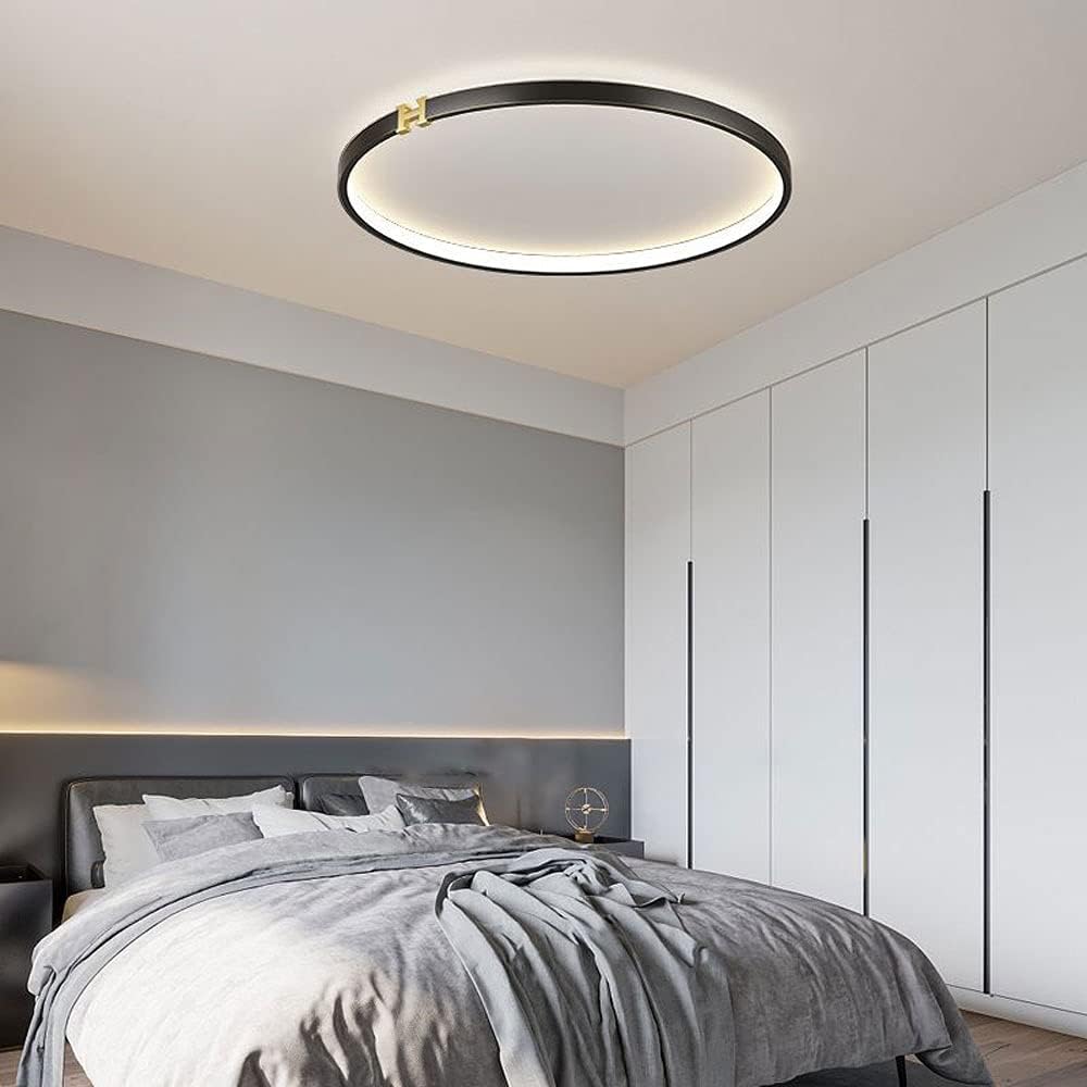 Nordic Black Wrought Iron Round Ceiling Light,LED Flush Mount Ceiling Light Fixture,Three-Color Dimming Ceiling Light,Bedroom Corridor Decorative Lighting