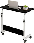 C Shaped End Table Adjustable Overbed Bedside Table with Wheels Rolling Laptop Tray Desk Cart Portable Mobile Sit Stand Desk Tilting Hospital Bed Table (Black)