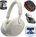 Sony WH-1000XM5 Wireless Industry Leading Noise Canceling Headphones, Silver Bundle with 2 YR CPS Enhanced Protection Pack, Mizco Travelocity in-Ear Headphone, Deco Gear Hard Case and Type C Adapter