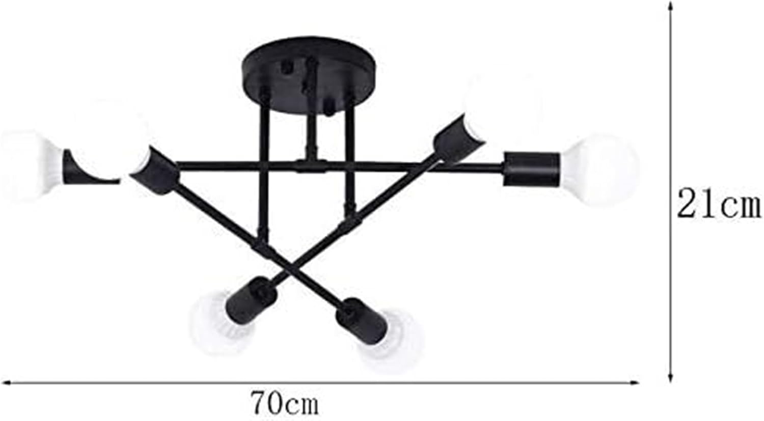 Vintage Industrial 6-Light Semi-Flush Ceiling Light, Black Wrought Iron Chandelier Close to Ceiling Lights Fixture for Dining Room, Kitchen, Living Room, Hallway, Entryway