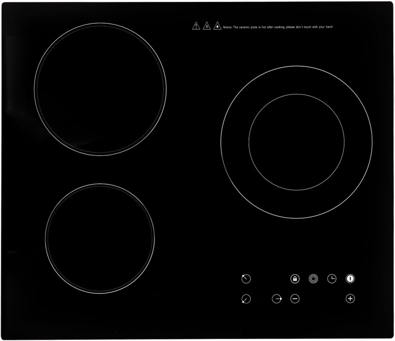 3-Burner Electric Cooktop, 2600W 110V Ceramic Stove Top with Touch Control, 9 Power Levels & Timer, 2+1 Induction Hotplate, Black Countertop Burner for Cooking