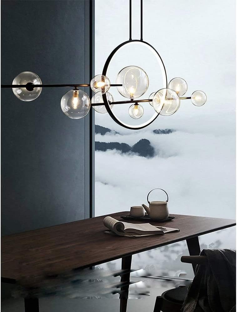 7 Light Sputnik Chandelier Wrought Iron LED Pendant Light Postmodern Glass Bubble Golden Black Round Ceiling Light Fixture for Kitchen Living Room Dining Room Bedroom G9 Bulb