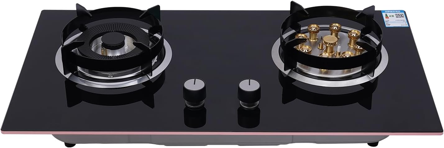 2 Burner Propane Gas Cooktop, Embedded Stainless Steel Gas Stove Top LNG Dual Fuel Countertop Gas Stove, Electronic Pulse Ignition for Apartments Home Kitchen