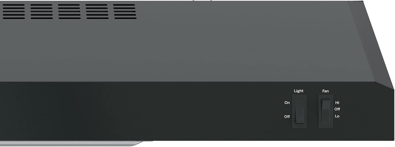 GE Under Cabinet Range Hood | 30 Inch Kitchen Exhaust Fan with 2 Speeds, Cooktop Lighting & Included Filter | Kitchen Essentials for Frequent Cooks | Top or Rear Exhaust Capability | 200 CFM | Black