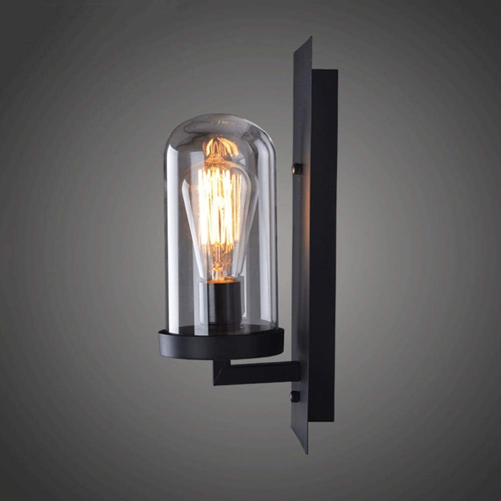 Wall lamp, Wall Sconce Light Industrial Background Wall Mounted Lighting Fixture Loft E27 E-dison Wrought Iron Black Wall Lamp Clear Glass Wall Lantern Light for Bar Warehouse Cellar Dec