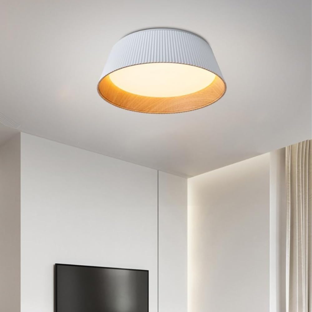Ceiling Light Fixture, Circular Wrought Iron Wood Grain 18.1' Flush Mount Light Fixture with Acrylic Shade, Ceiling Lamp for Living Room, Hallway, Bathroom, Bedroom, Dimmable(White)