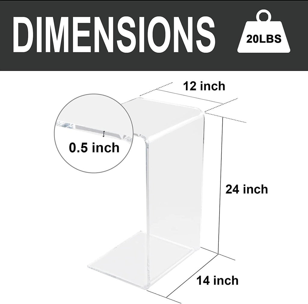 Acrylic Side Table, Small Clear Safe Clear End Table for Living Room, Bedroom, Easy to Clean Anti-Scratch Home Decor Supplies 24' L x 14' W x 12' H x 0.6' Thick (2PCS)