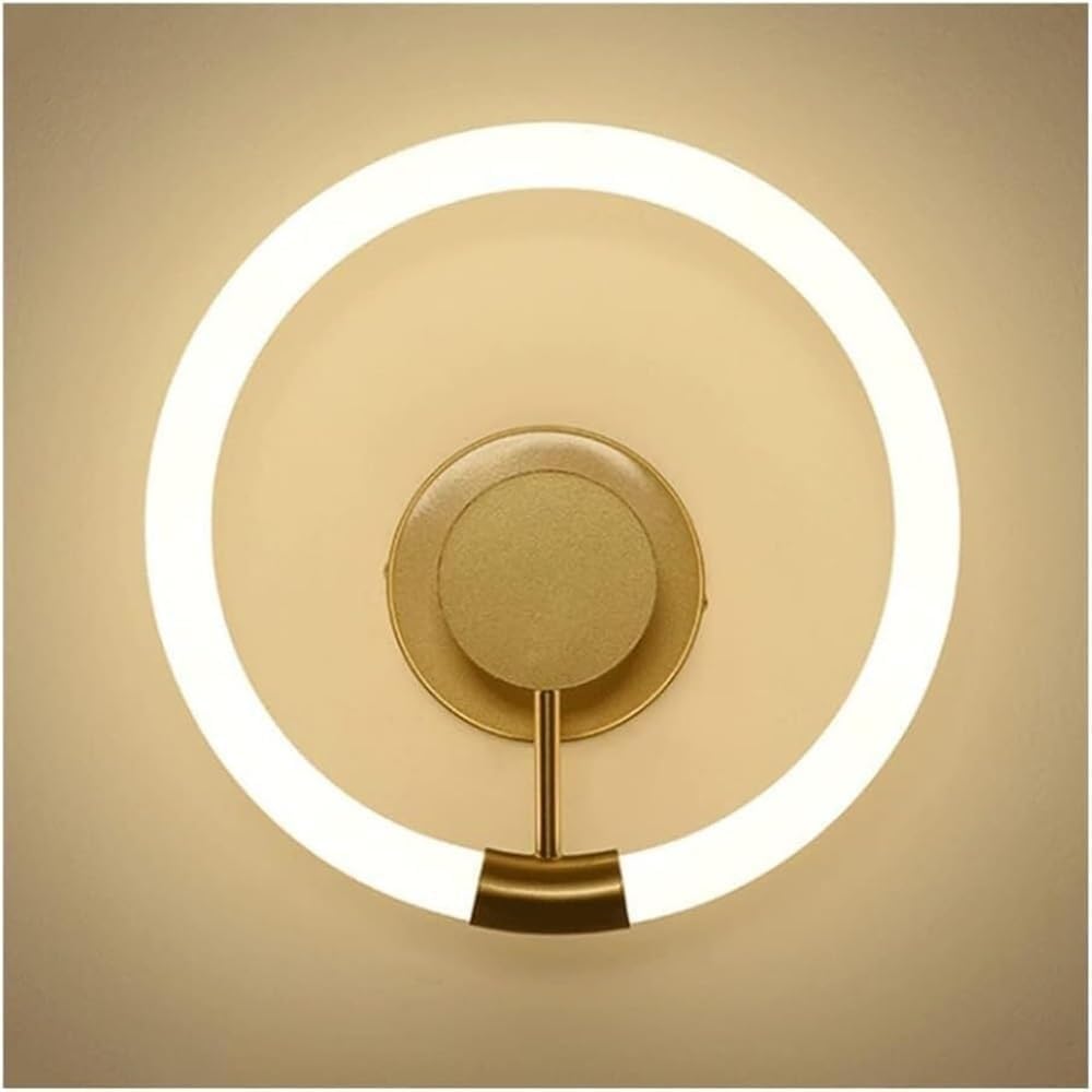 Round Dimmable Wall Sconces Acrylic Modern Wrought Iron Light for Living Room Bedroom Bathroom Kitchen Island(Gold)