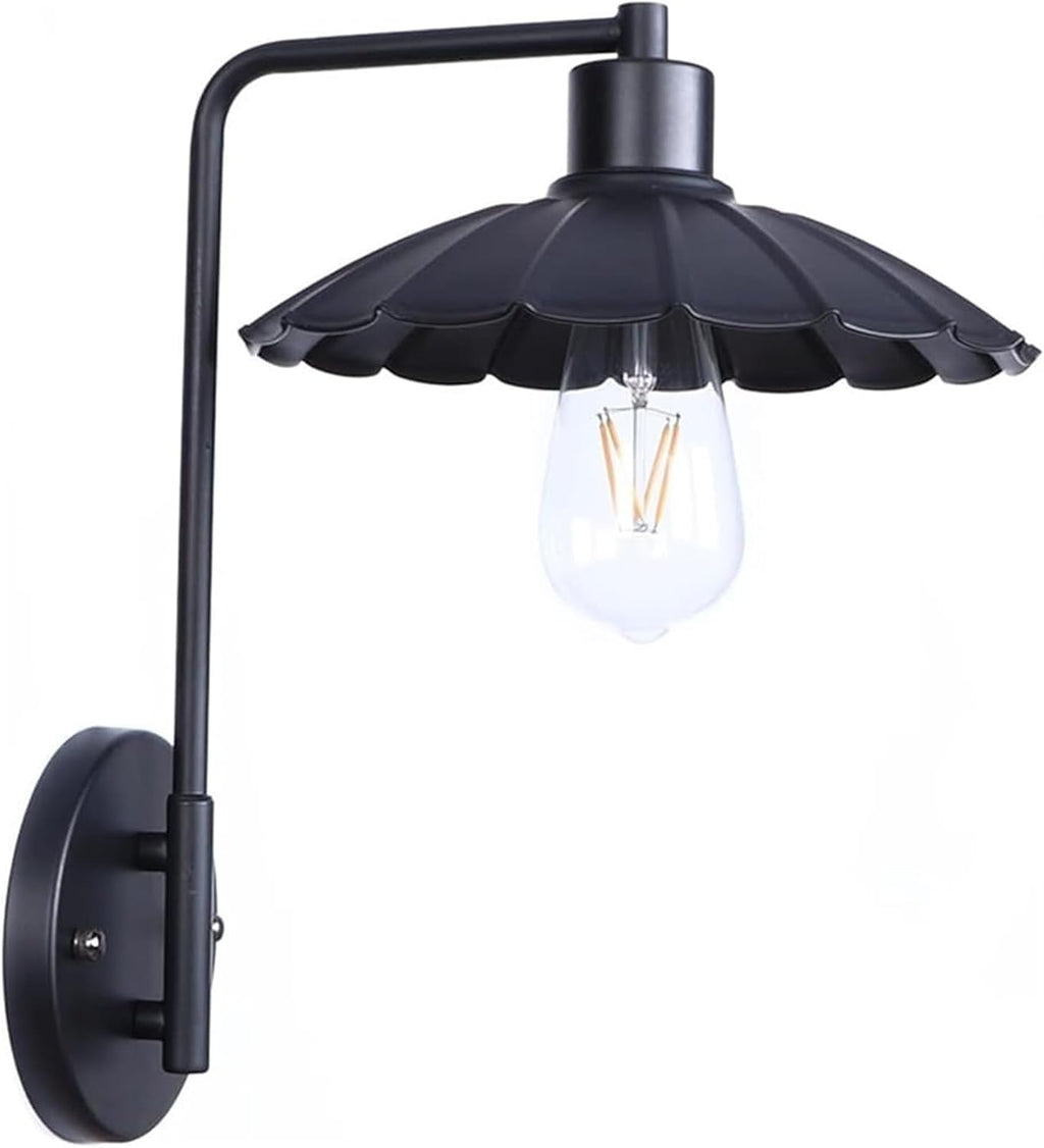 European Wall Light Retro Loft Wall Lamp V-intage Wrought Iron Lampshade Lighting Fixture Bedroom Bedside Living Room Study Cafe Dining Room Lamp Chandelier(Black)