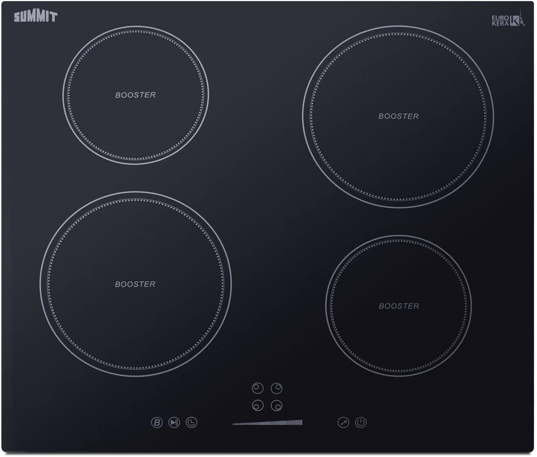 Summit 24' Induction Cooktop, 4 Cooking Zones, 208-240V Electric Cooktop, ADA Compliant Design, Black - SINC4B241B
