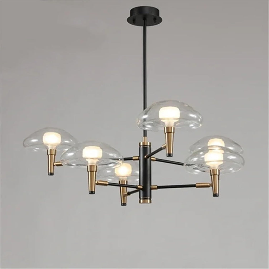 Multiple Heads Black Gold Jellyfish Chandelier for Living Dining Room Bedroom Kitchen Wrought Iron Glass Decoration Lighting,Dining Light Fixtures