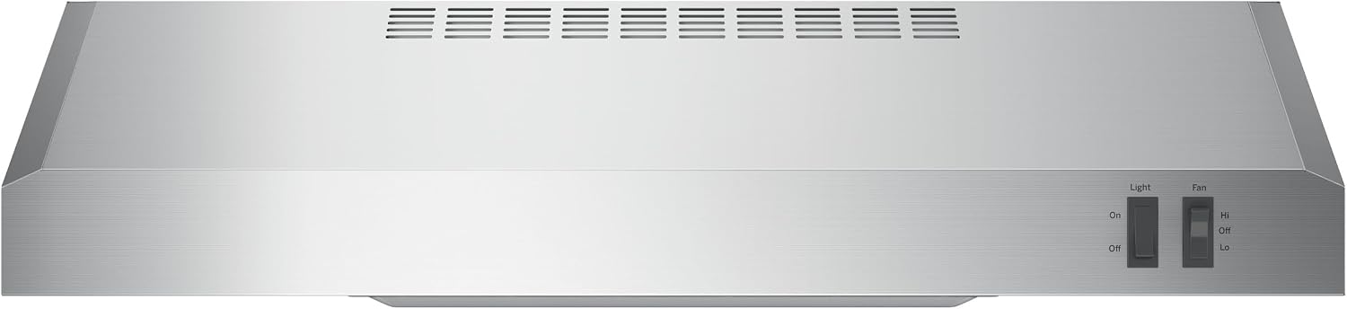 GE 24in. Under Cabinet Range Hood, convertible Duct, 2 Speed Exhaust Fan, Front Control and Reusable Filter, Stainless Steel