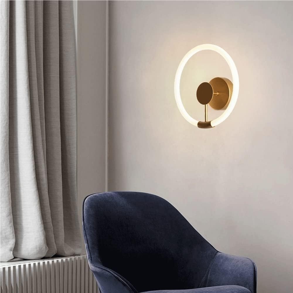 Round Dimmable Wall Sconces Acrylic Modern Wrought Iron Light for Living Room Bedroom Bathroom Kitchen Island(Gold)