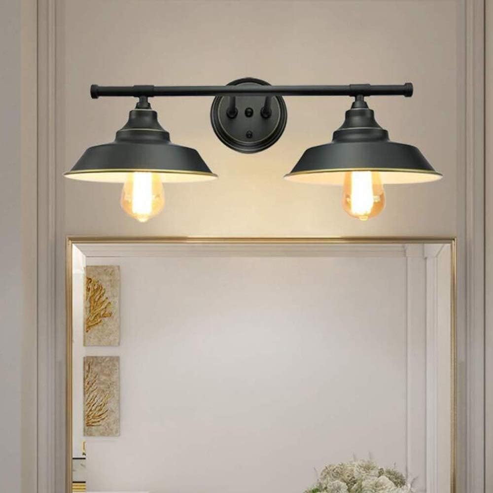 Wall Mounted Light E27 Black Double Wall Light Vintage Industrial Wrought Iron Metal Wall Lamp Retro Fisherman Hat Wall Sconce Creative Lighting Fixtures for Bathroom Living Room Reading Light