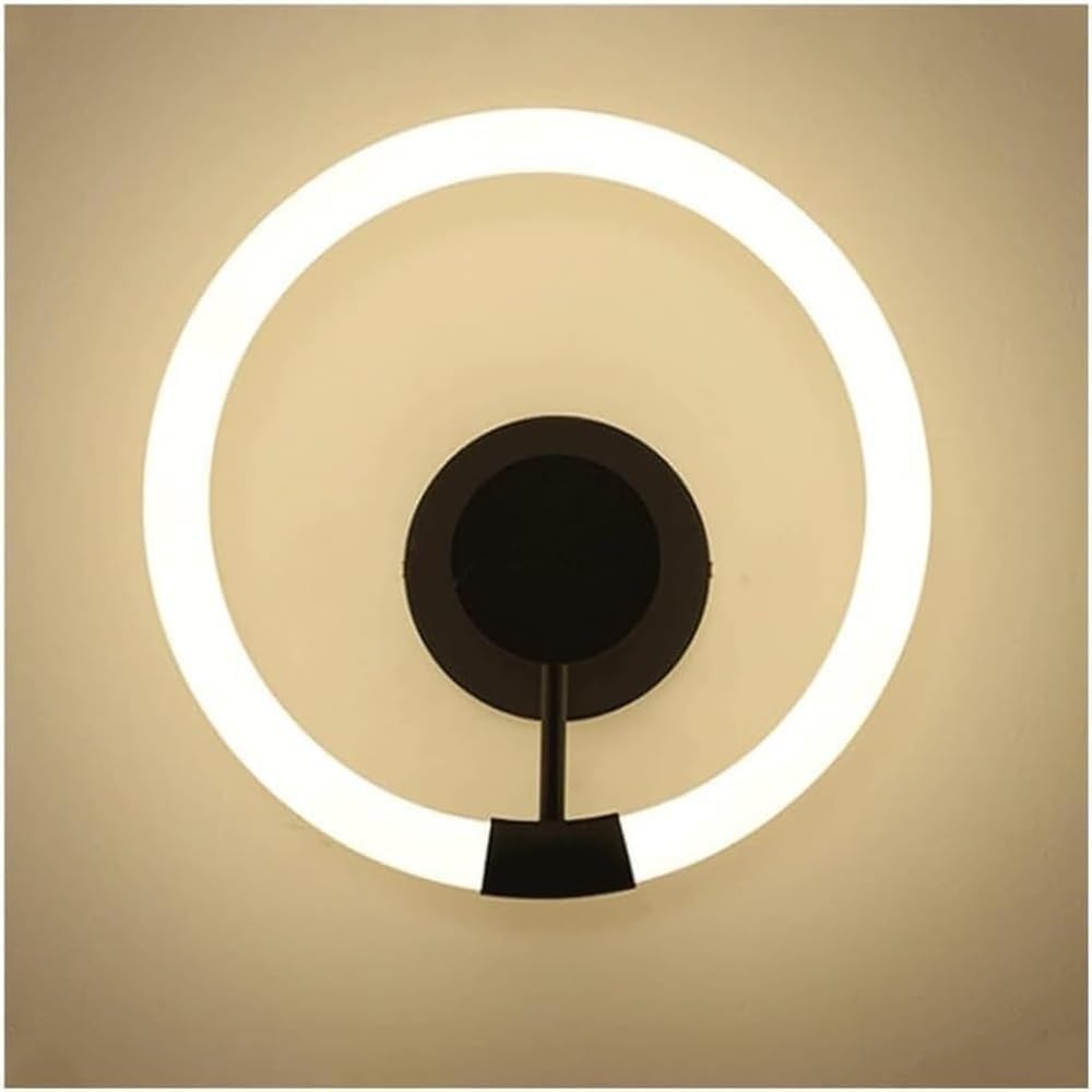 Round Dimmable Wall Sconces Acrylic Modern Wrought Iron Light for Living Room Bedroom Bathroom Kitchen Island(Black)