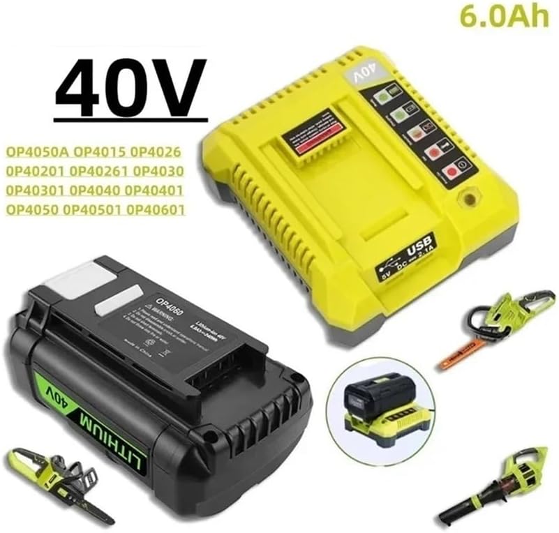 40V 6.0Ah High Power Lithium Battery Compatible for Ryobi Tools Lawn Mower RY40200 OP4050 OP4026 RY40430(12.8Ah 1)