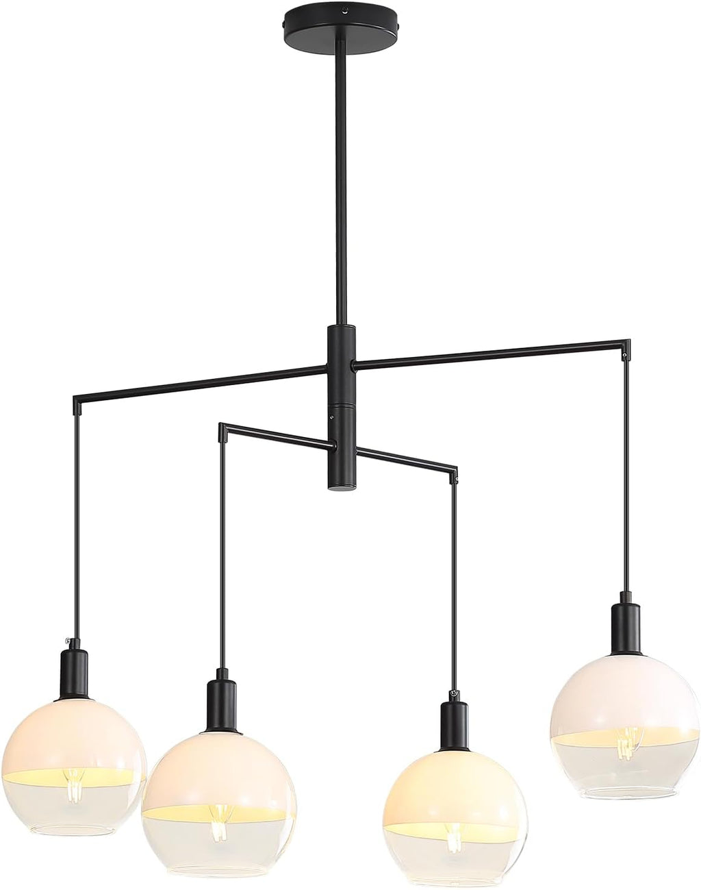 GlowHub Modern Black Chandelier with Milk White Glass Globe Shades 30' 4-Light Pendant Light Mid-Century Sputnik Chandelier Cluster Hanging Light Fixture for Dining Room Entryway Kitchen