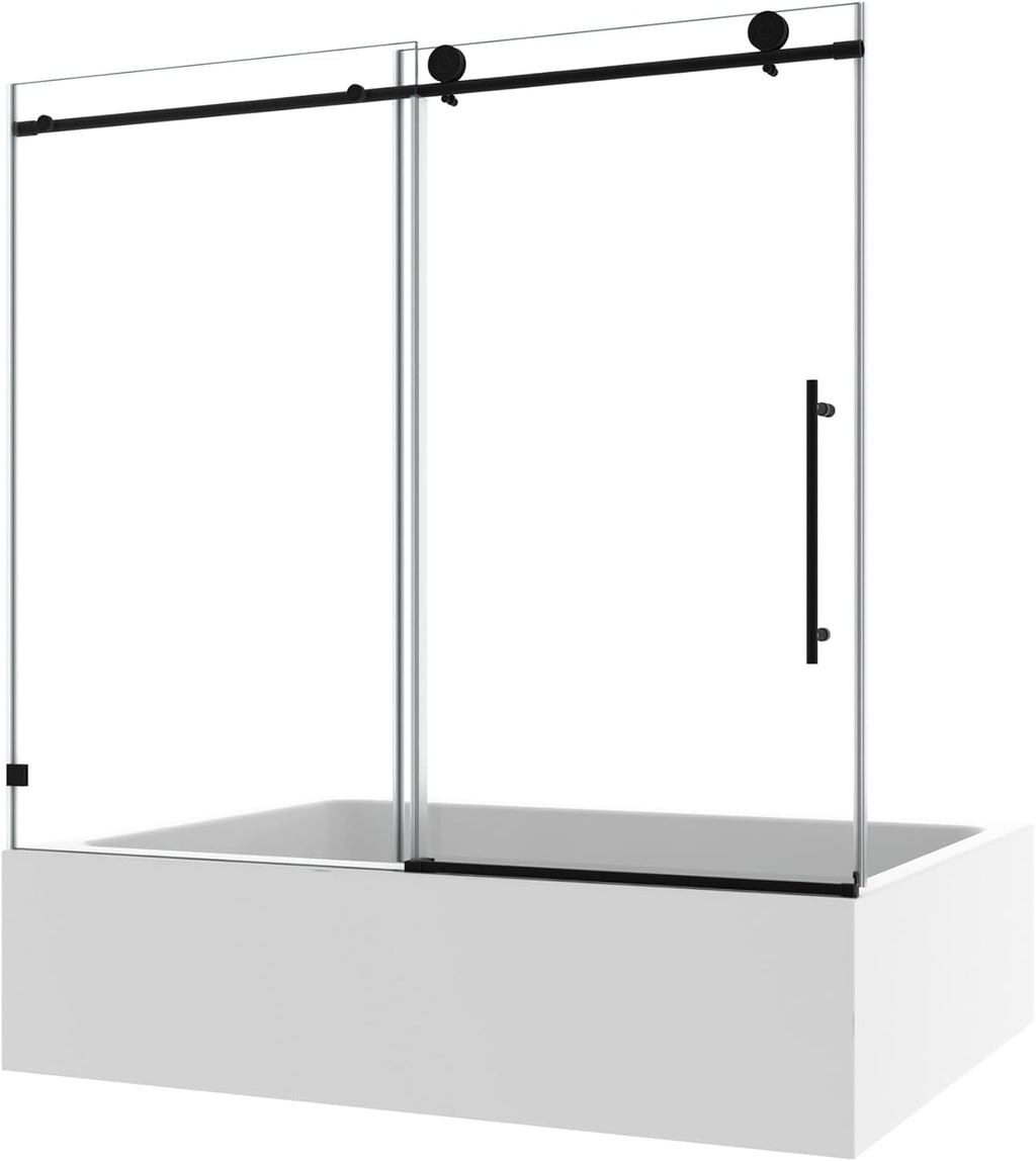 Favfurish Single Sliding Shower Door,55'-60' W x 63' H Frameless Shower Door with 5/16' (8mm) Thick SGCC Tempered Glass W/Adjustable Soft Closing,Bathroom Glass Door for Spa（Matte Black）
