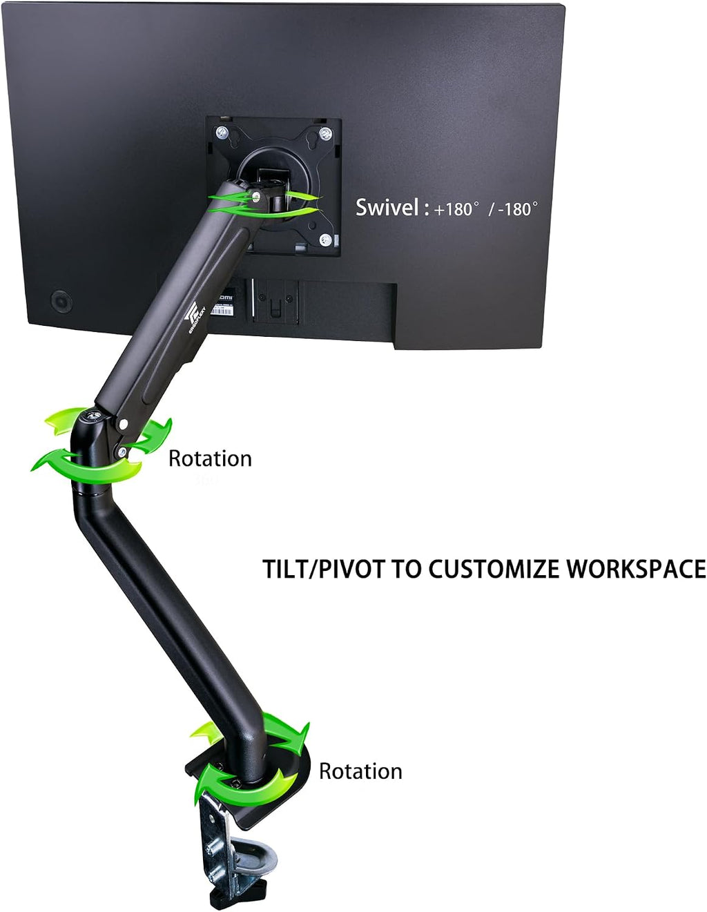 acer 24' Vero FHD IPS Monitor with 4 ms Response Time, Anti-Glare, Adaptive Sync, Integrated Speakers, VESA Mount (100x100mm) & DKZ Hub, Black Color Ergoflexy Single Mount Arm