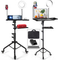 Projector Stand,Laptop Stand, Projector Tripod Stand with Wheels Adjustable Height Laptop Tripod Stand with LED Ring Light Carrying Bag 2 Shelves Mouse Tray Phone Holder Projector Music Stand Portable