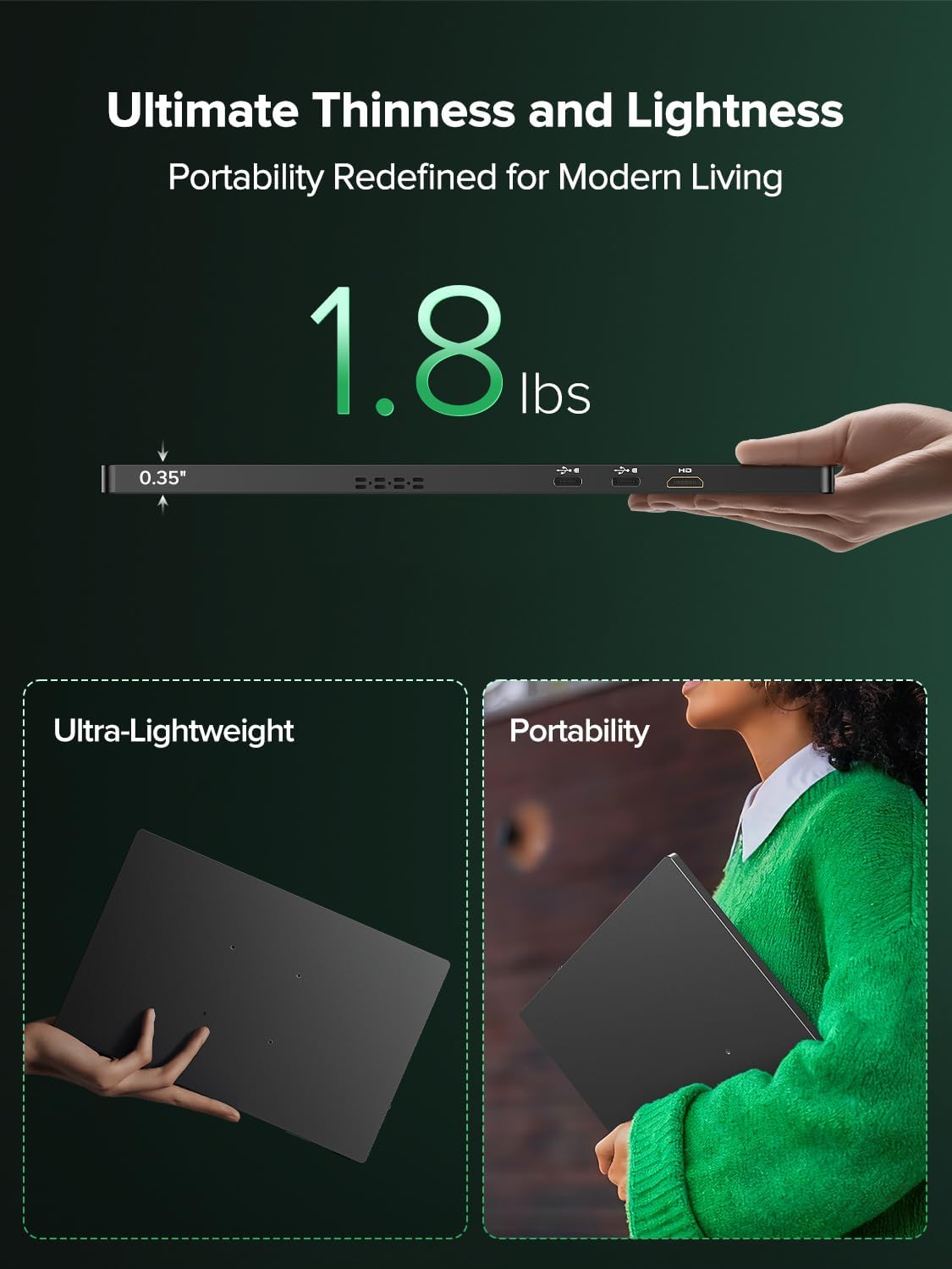 Newsoul 4K Portable Monitor 1200Nits Ultra Bright 16'' Laptop Monitor 145% sRGB 2000:1 Contrast Matte Screen with USB-C HDMI VESA, Slim External Screen with Protective Case for PC/Phone/Game Console