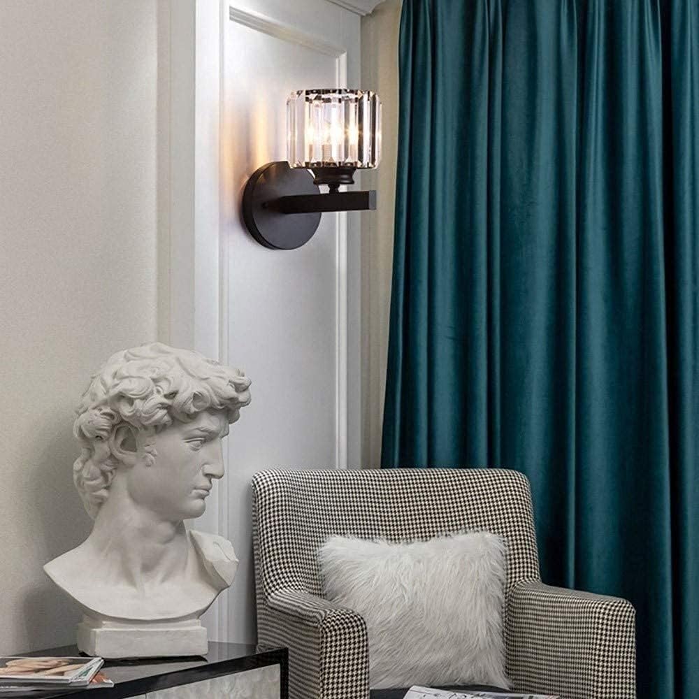 Wall Lamp Post Crystal Wall Lights Fixture Nordic Wrought Iron Single Wall Sconce,Matte Black Finish Lighting with Clear Glass Prisms for Living Room Bedroom Hallway Decor Lighting