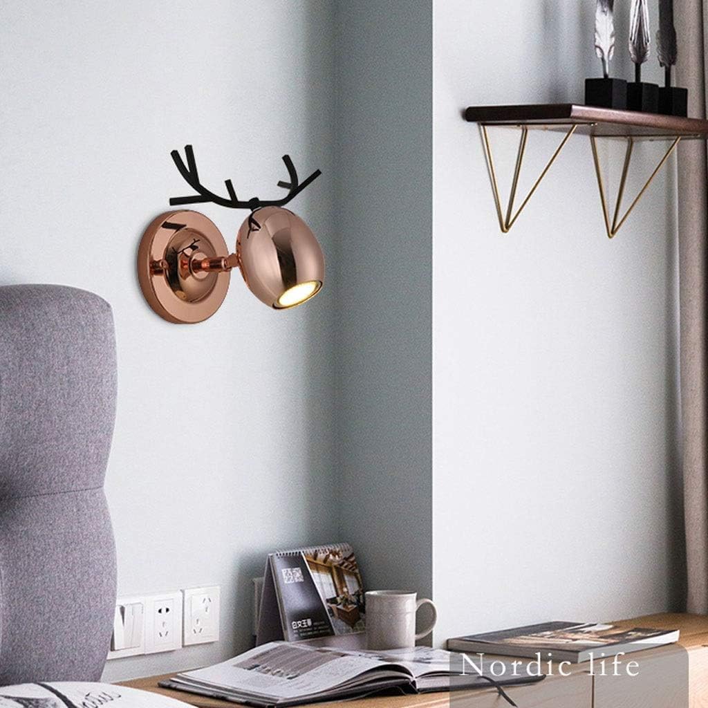 Wall Light Wrought Iron Wall Lamp Nordic Creative Antlers Light Bedroom Sconce for Living Room Bedside Dining Fixtures Decor(Rose Gold)