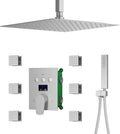 Digital Display Shower Faucet Set With 12 Inch Rainfall Shower Head,Brass Handheld Sprayer And 6pcs Body Jets,Full Body Shower System (Brushed Nickel)