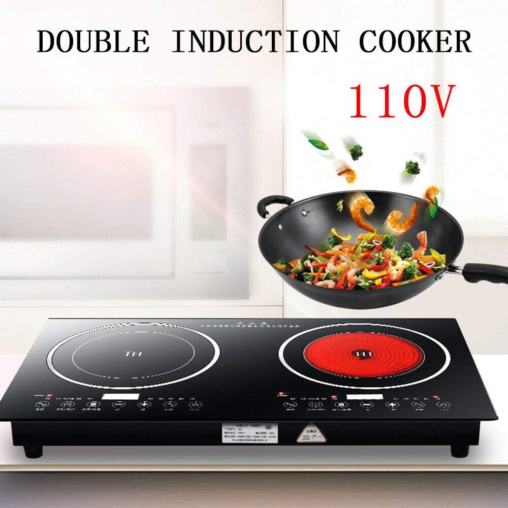 110V 1200W Electric Dual Induction Cooker Hot Plate Rapid Heating Safety Countertop Burner Cooktop
