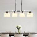 4-Light Kitchen Island Lighting, Modern Black Linear Dining Room Chandelier Light Fixtures with Milk Glass and Chain, Farmhouse Hanging Lights for Kitchen Island Dining Room, OS-YQ8153-4ISBKW