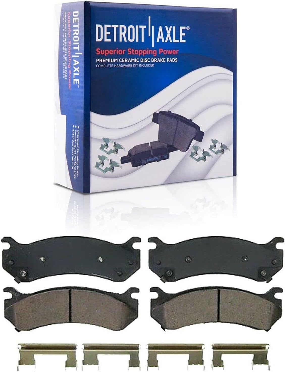 Detroit Axle - 4WD Front Drilled Rotors Brake Pads Wheel Hubs + 12pc Lug Nuts w/key Replacement for Sierra Silverado 1500 Escalade Esv Ext - 19pc Set