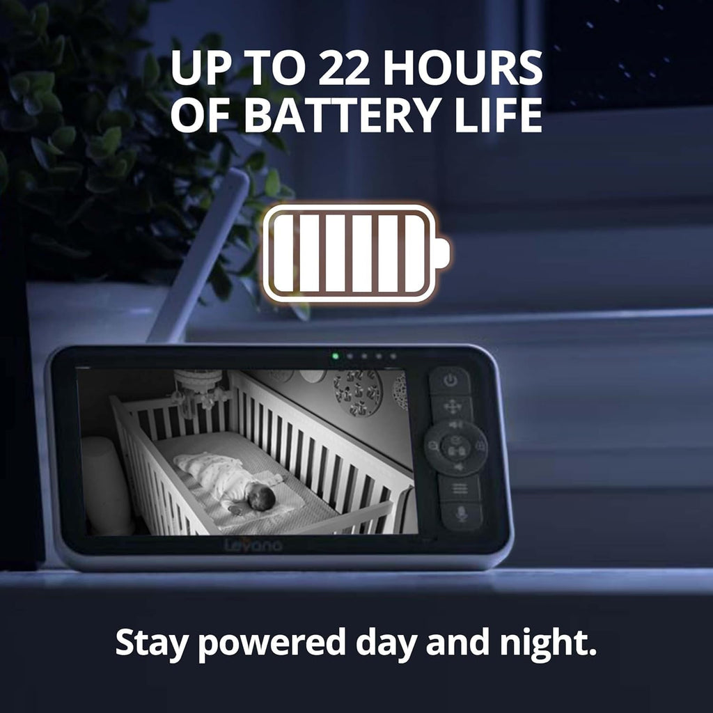 Levana Nala Video Baby Monitor, 5.5' 1080P Screen, 2 Night Vision PTZ Cameras, 22 Hour Battery Life, 5000mAH Battery, No WiFi, Two-Way Talk, 1000ft of Range Baby Cameras