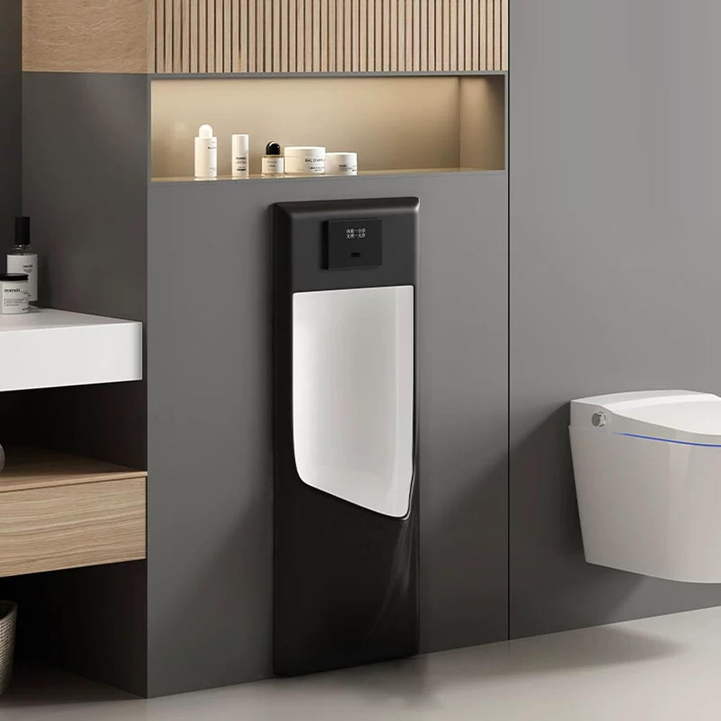 Commercial Washout Urinal,Induction Adult Urinal,Splash-Proof Male Urinals,Modern Wall-Mounted Ceramic Urinals,for Bathrooms,Hotels,Shopping(Black,Floor-standing)
